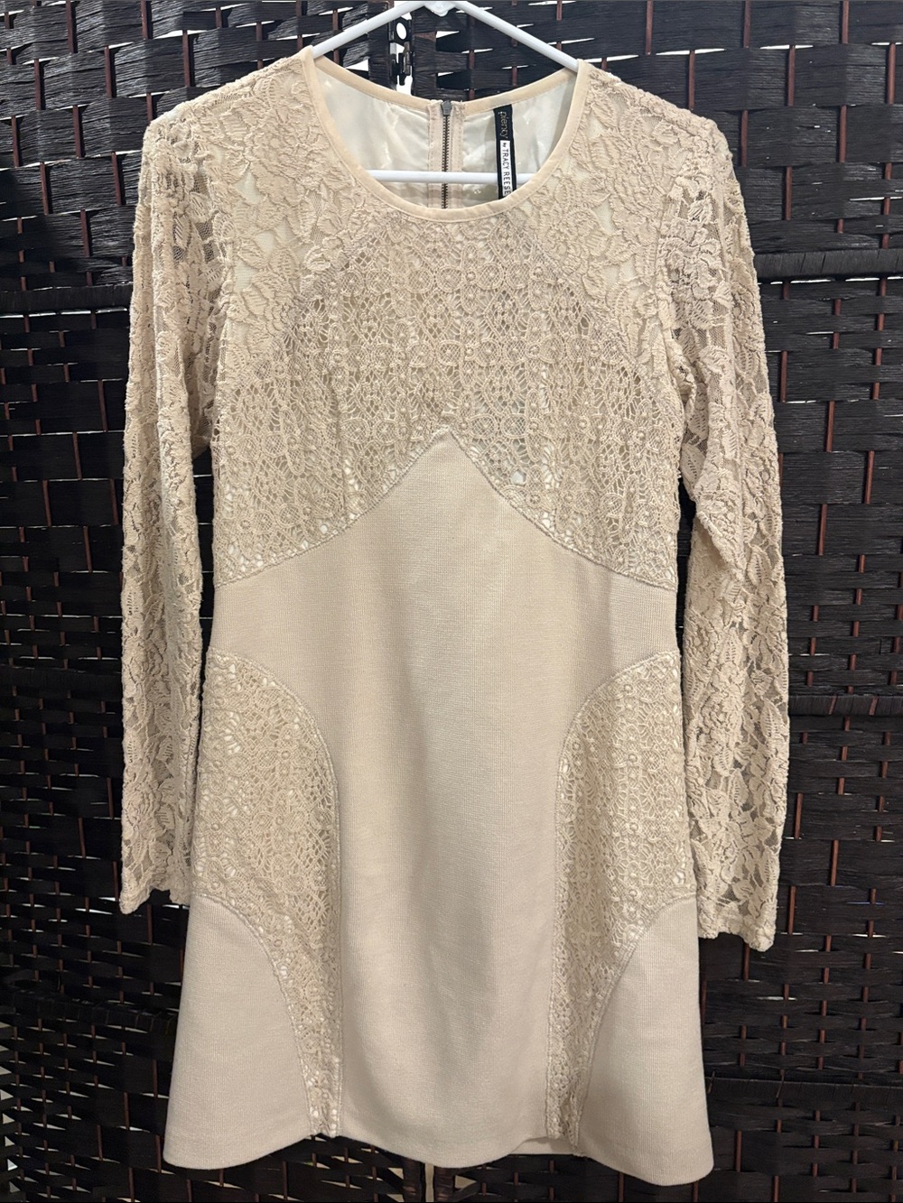 NWT Tracy Reese Beige Lace-Panel Long Sleeve Dress